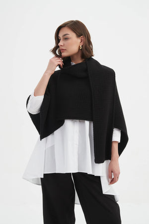 Asymmetric Wrap Knit - Black