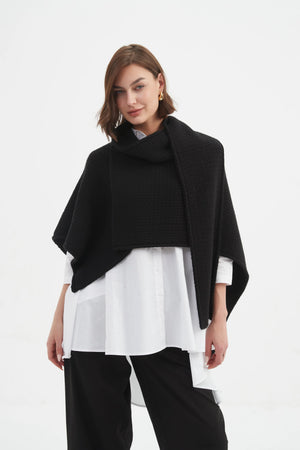 Asymmetric Wrap Knit - Black