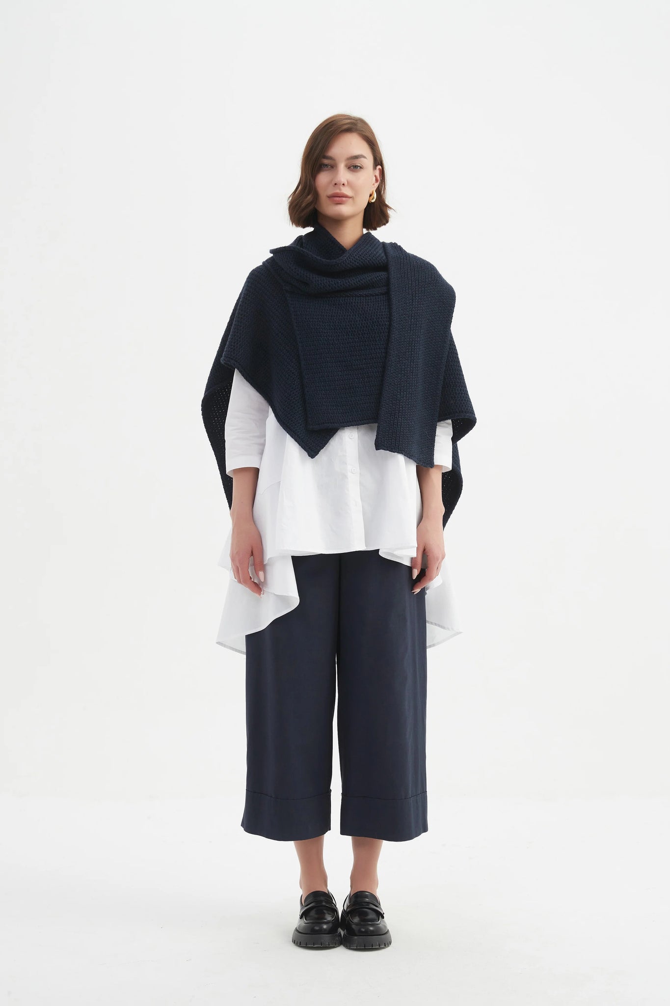 Asymmetric Wrap Knit - Navy