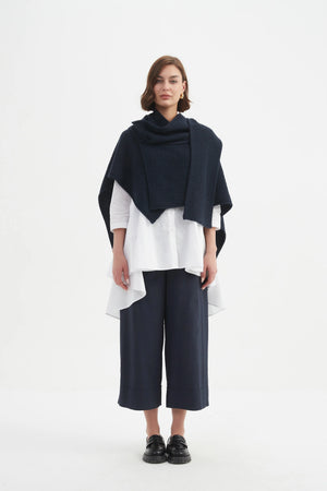 Asymmetric Wrap Knit - Navy