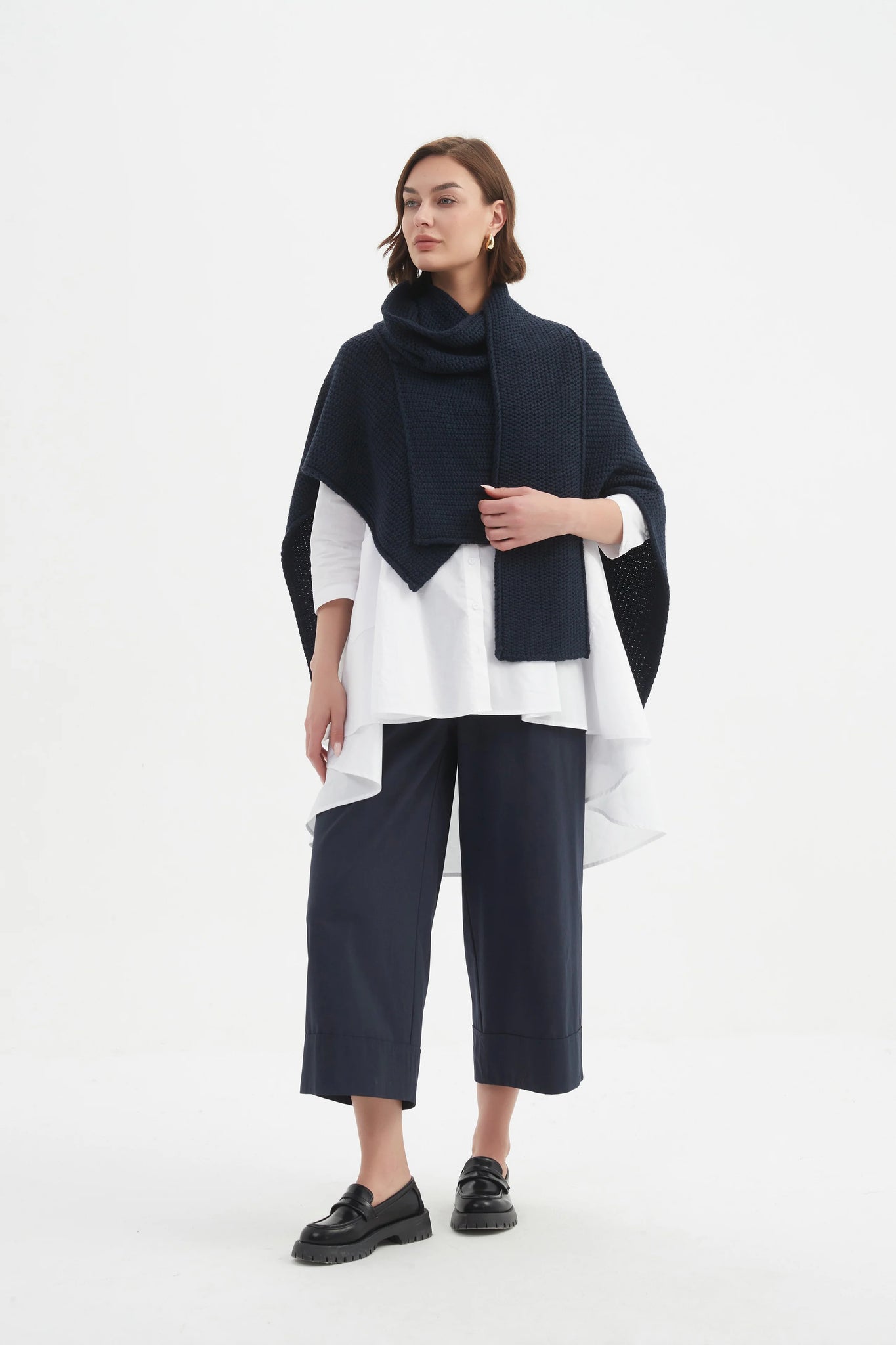Asymmetric Wrap Knit - Navy