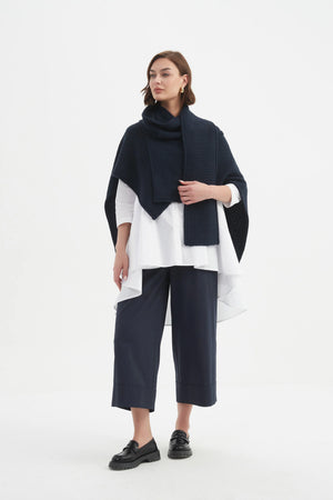 Asymmetric Wrap Knit - Navy