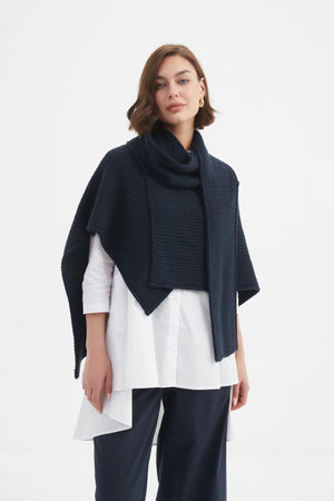 Asymmetric Wrap Knit - Navy
