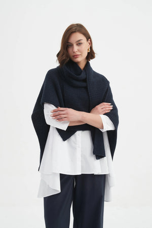 Asymmetric Wrap Knit - Navy