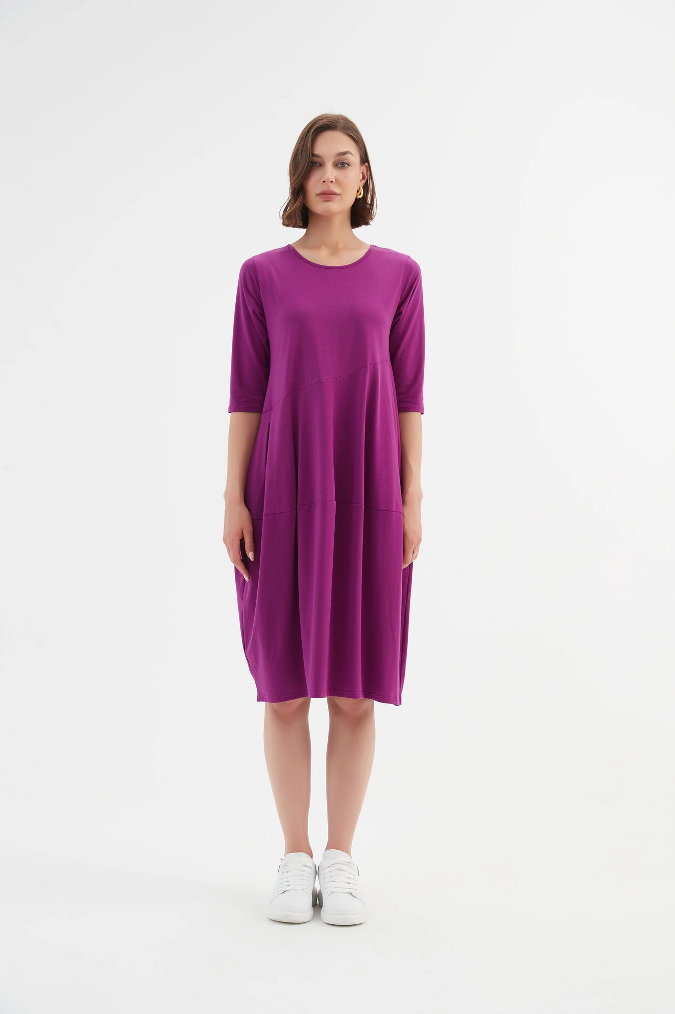 Diagonal Seam Dress - Fuchsia