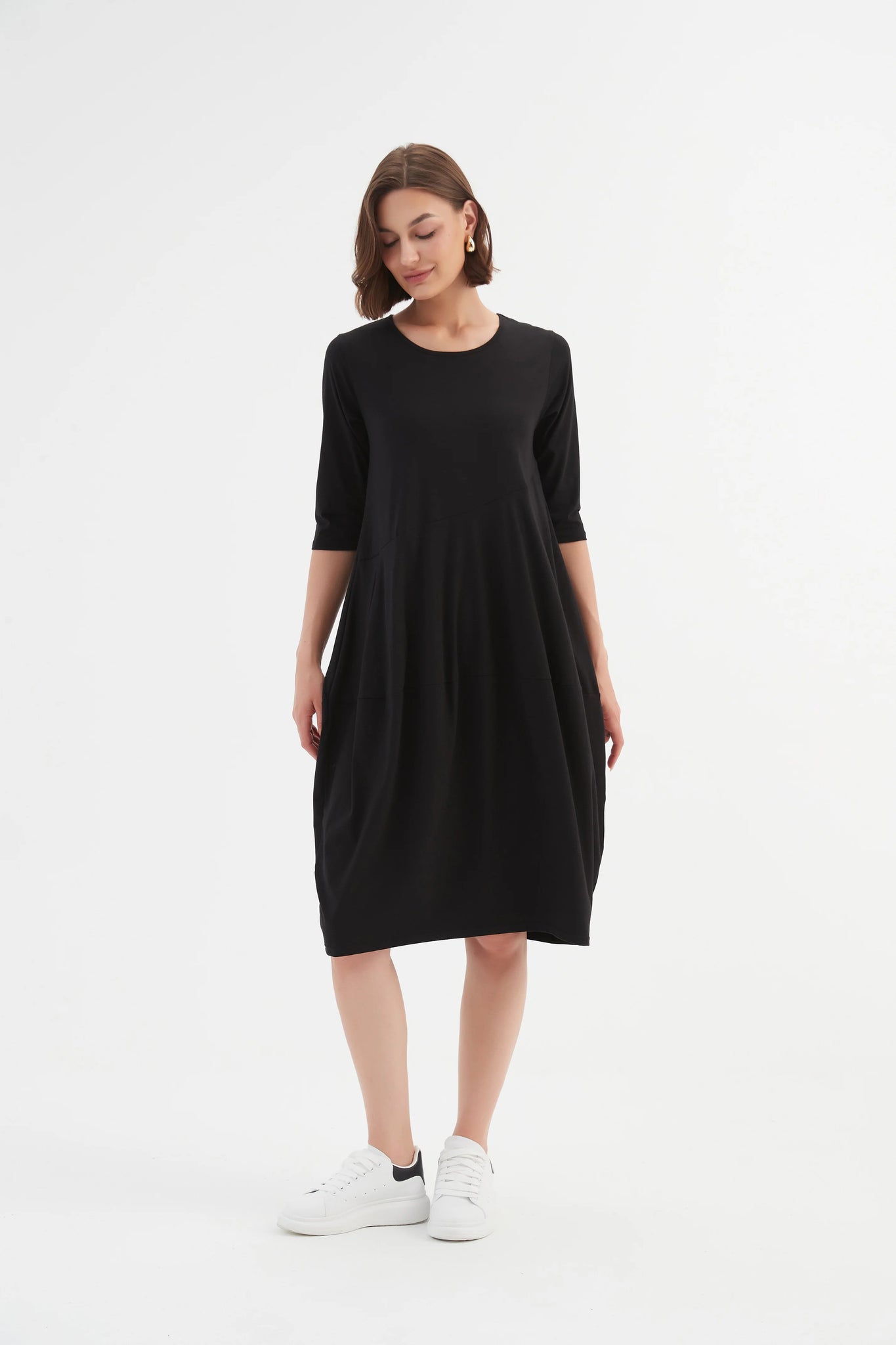 Diagonal Seam Dress - Black Winter Weight