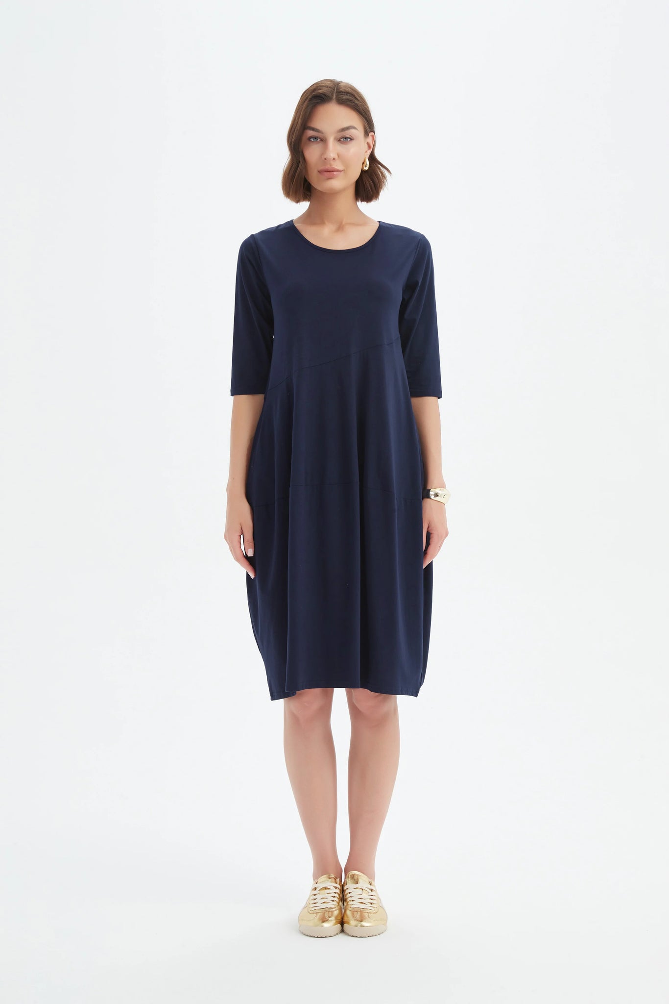Diagonal Seam Summer Dress - Deep Navy