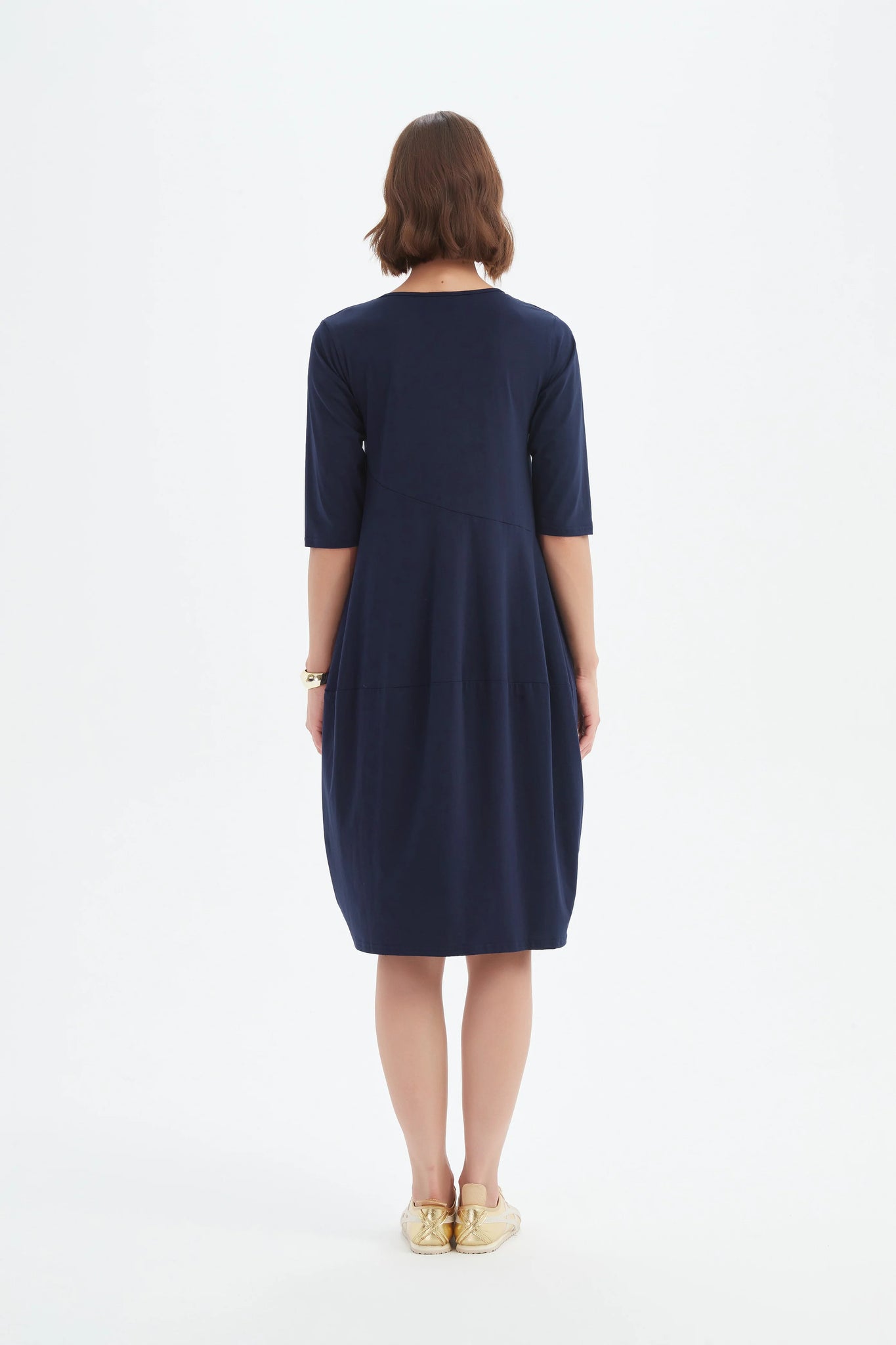 Diagonal Seam Summer Dress - Deep Navy