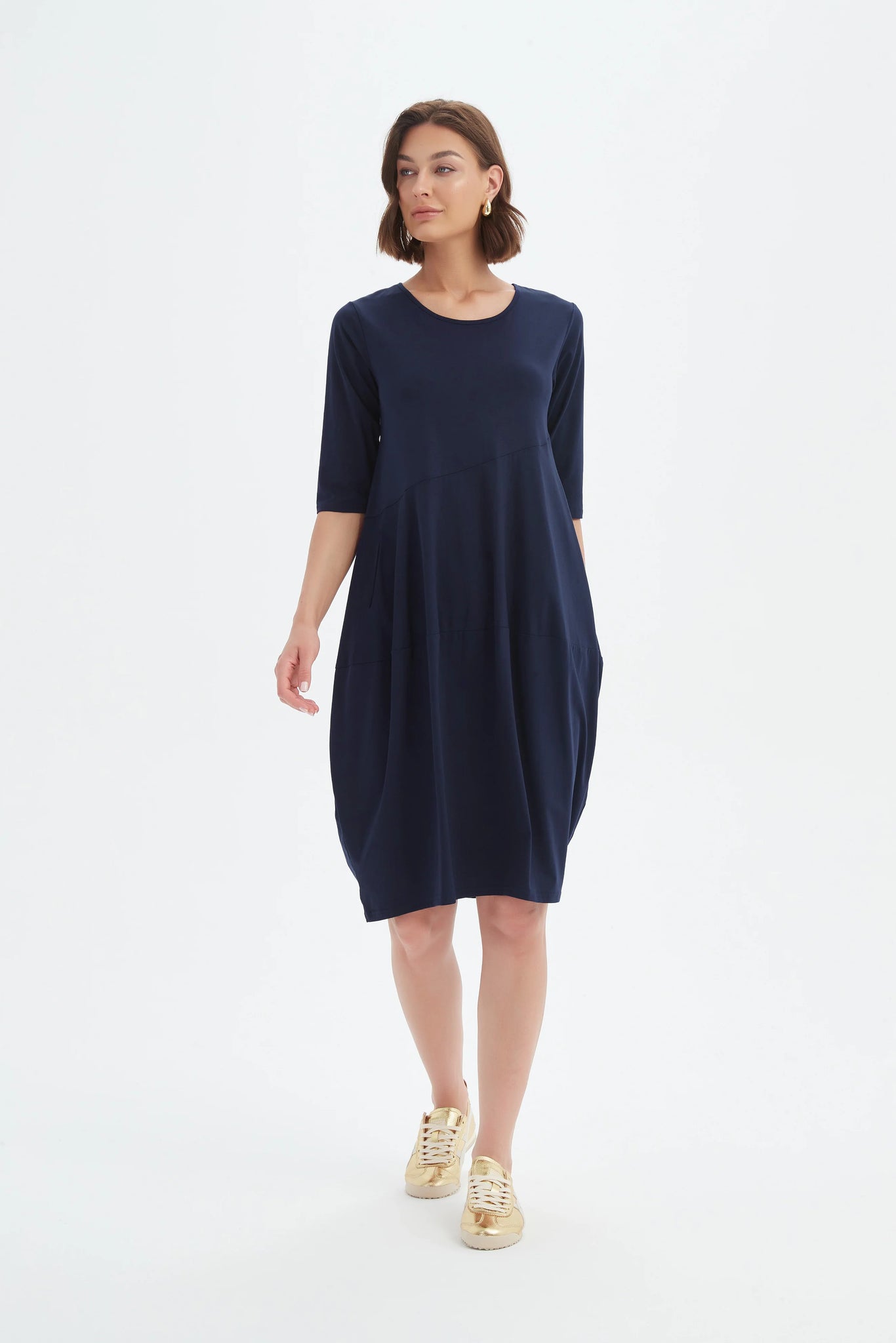 Diagonal Seam Summer Dress - Deep Navy