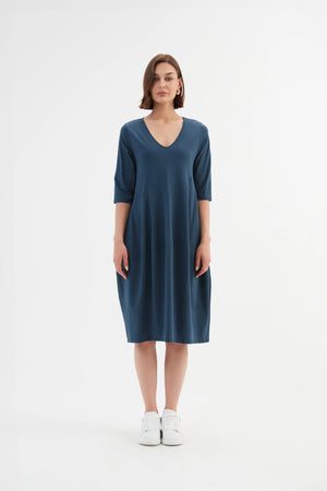 V Neck Diagonal Sleeve Dress - Deep Teal