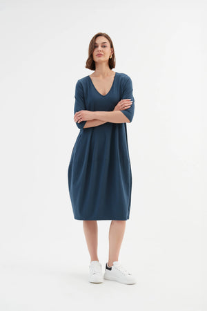 V Neck Diagonal Sleeve Dress - Deep Teal