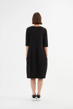 V Neck Diagonal Sleeve Dress - Black