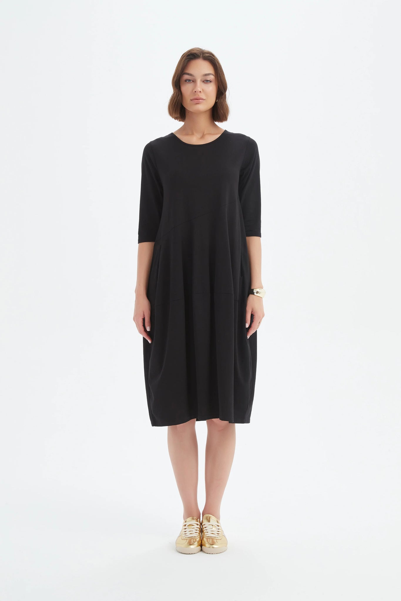Diagonal Seam Summer Dress - Black