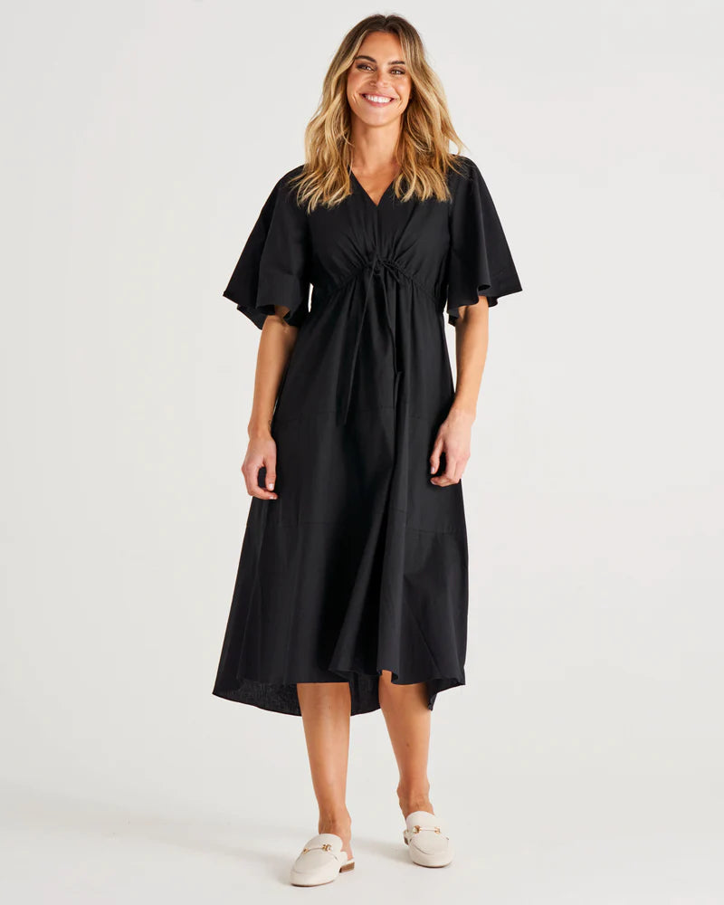 Cora Empire Waist Cotton Midi Dress - Black