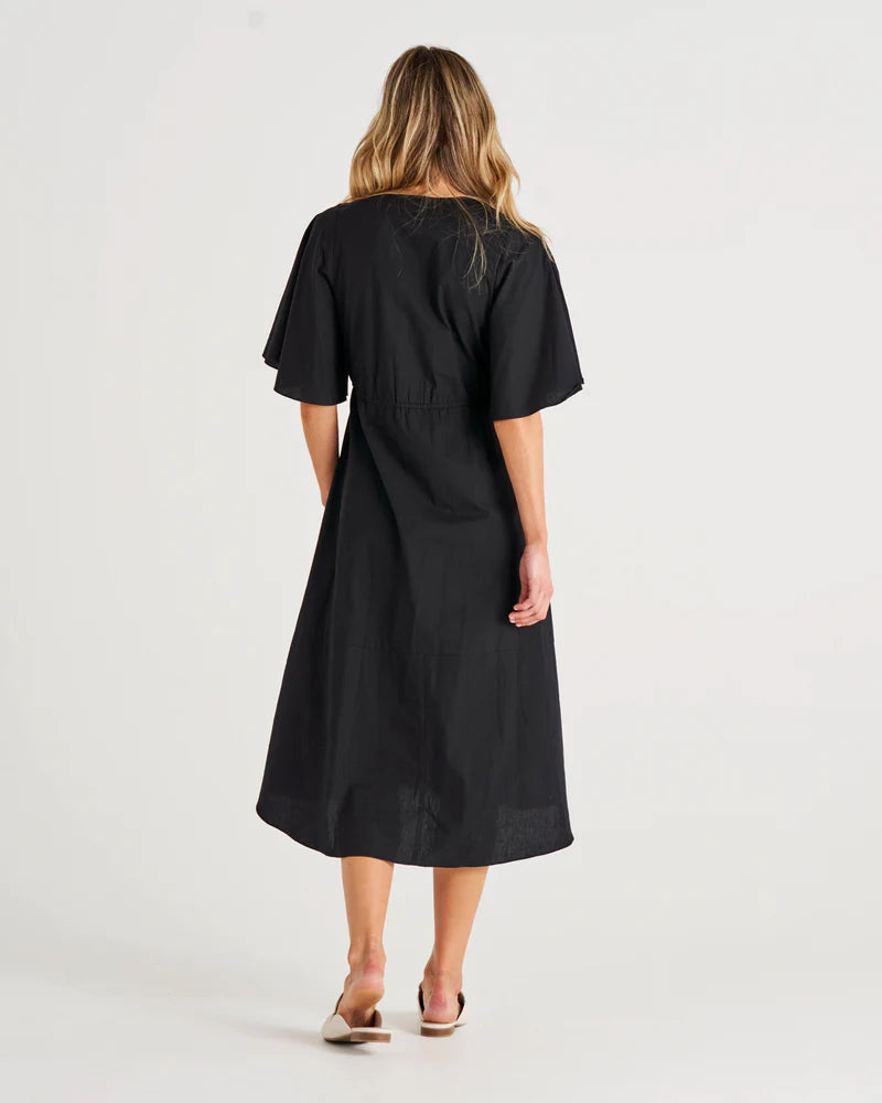Cora Empire Waist Cotton Midi Dress - Black