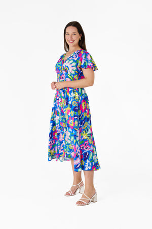 Barrera Midi Dress - Blue Floral Exclusive Print