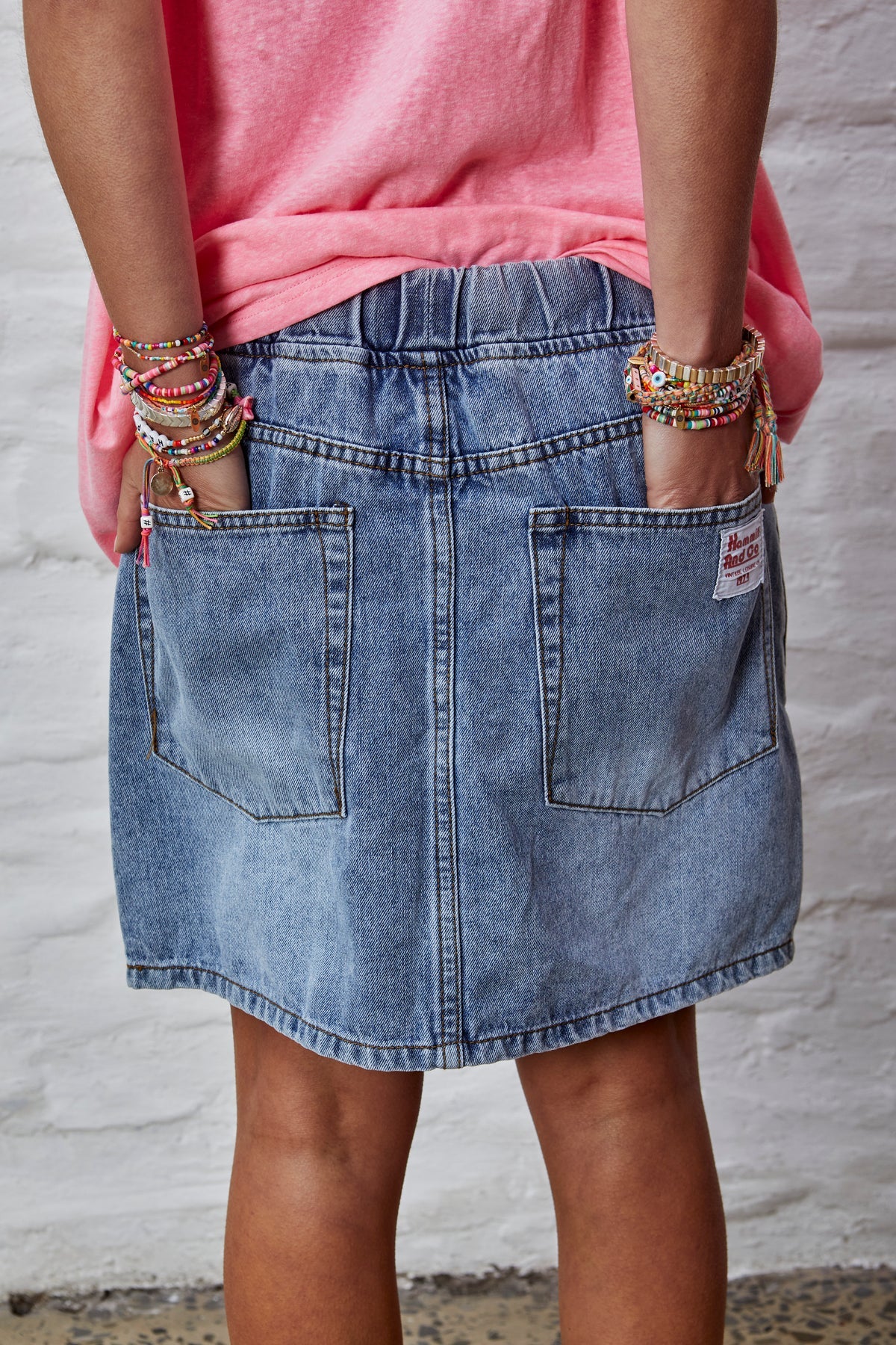 Denim Skirt with Elastic Waist - Stonewash Denim