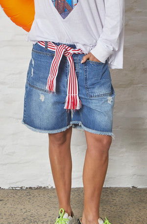 Frayed Denim Carpenter Shorts - Stonewash