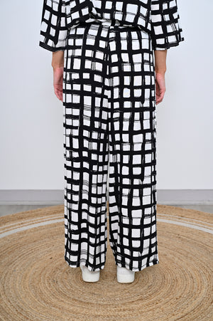 Wide Leg Pants - Black White Print