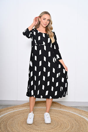 Taylor Abstract Dress - Black White