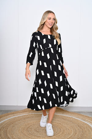 Taylor Abstract Dress - Black White