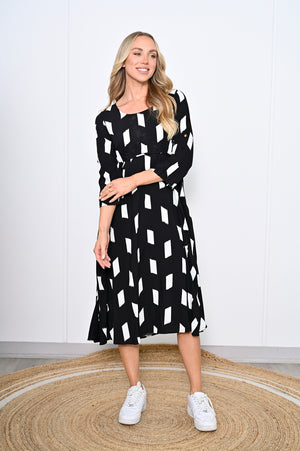 Taylor Abstract Dress - Black White