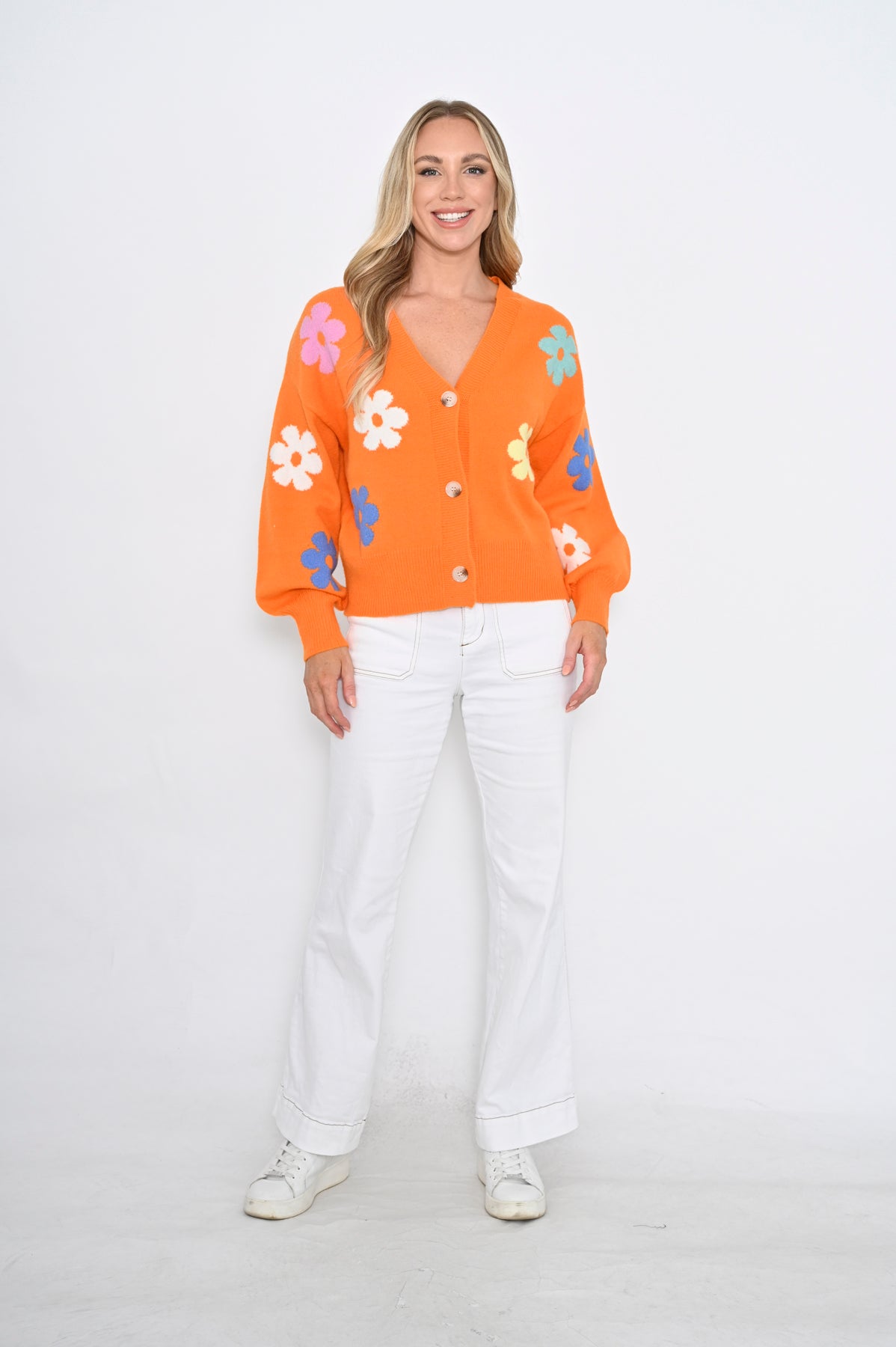 Floral Knit Cardigan - Orange