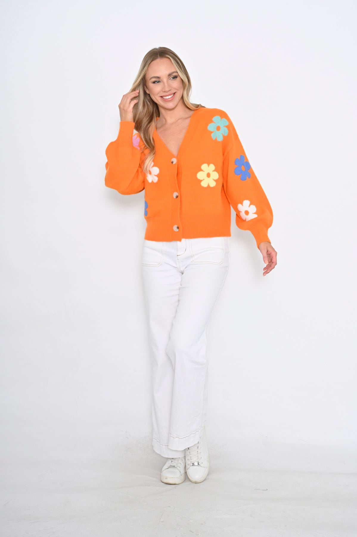 Floral Knit Cardigan - Orange