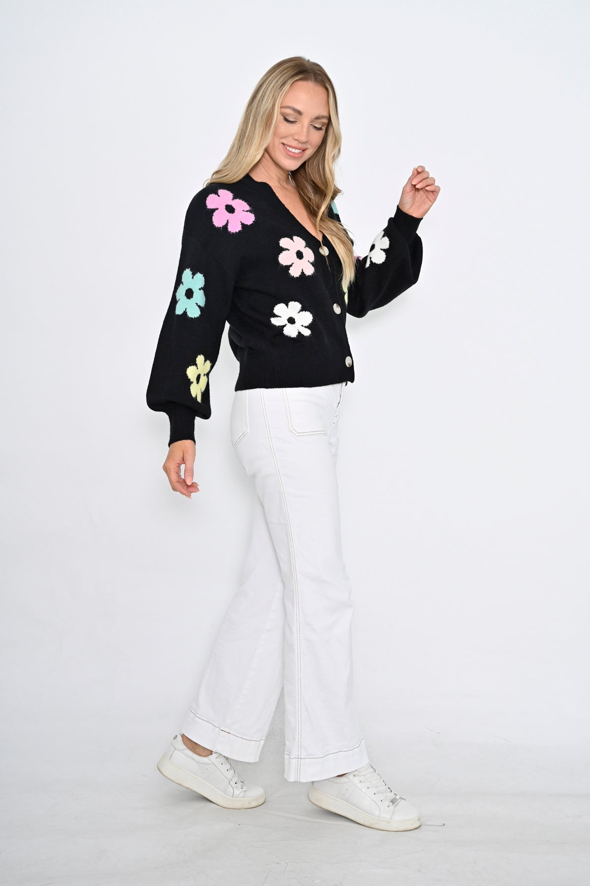 Floral Knit Cardigan - Black