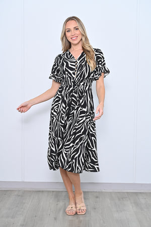 Alicia Ruffle Sleeve Dress - Zebra