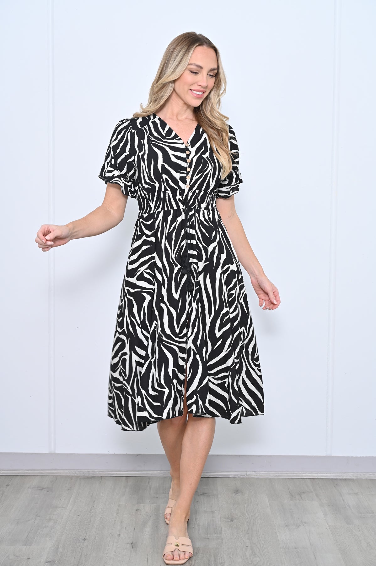 Alicia Ruffle Sleeve Dress - Zebra