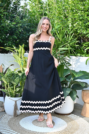 Nerina Ric Rac Tiered Maxi Dress - Black