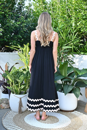 Nerina Ric Rac Tiered Maxi Dress - Black