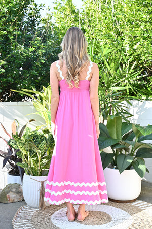 Nerina Ric Rac Tiered Maxi Dress - Pink