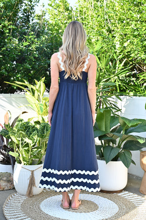 Nerina Ric Rac Tiered Maxi Dress - Navy