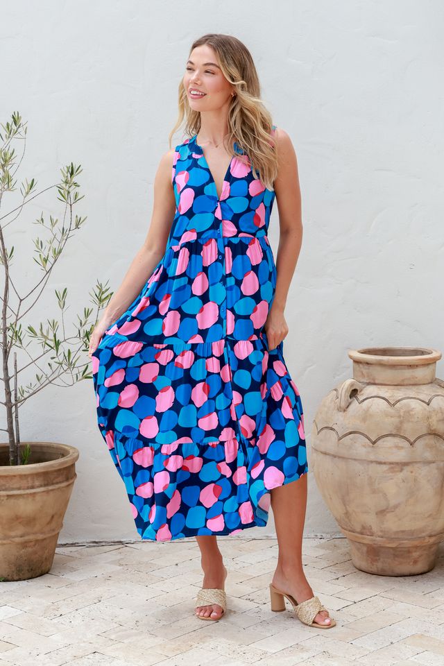 Darcy Sleeveless Dress - Pink Blue