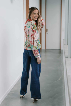 St Tropez Cotton Dobbie Shirt - Pink Green Multi