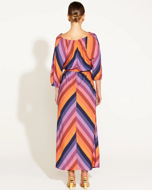 Sunset Dream Tie Waist Midi Dress - Rainbow Sunset Stripe