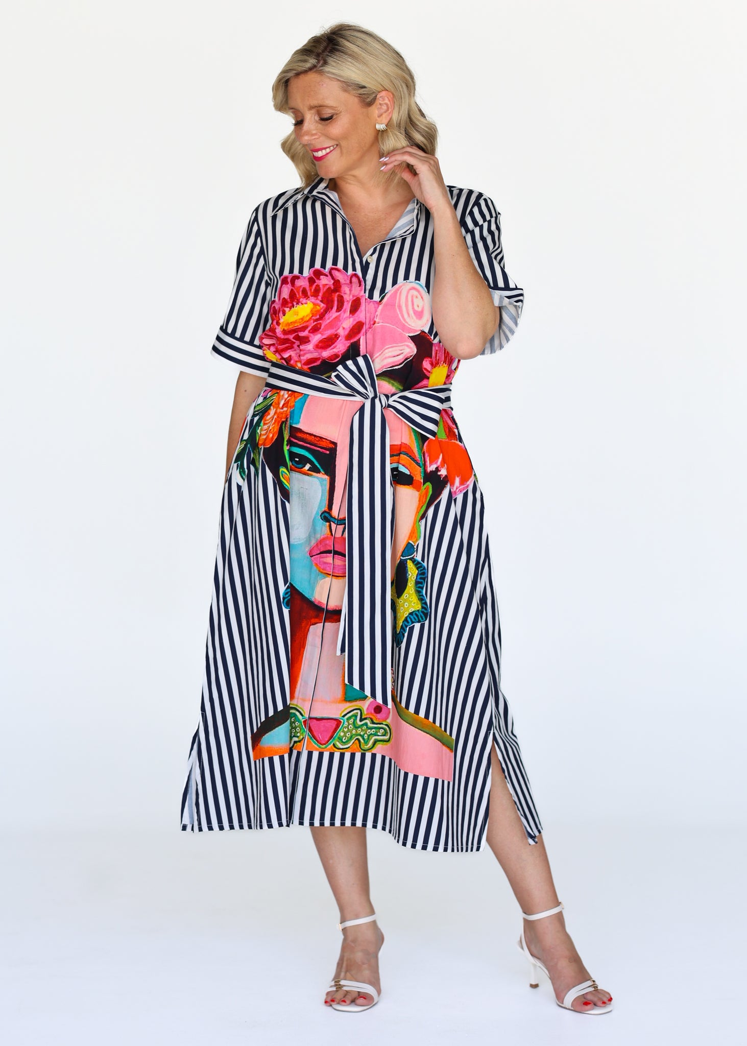 Frida Stripe Dress - Navy PREORDER