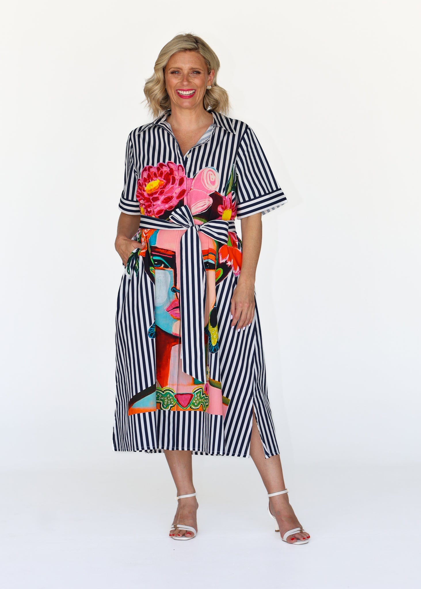 Frida Stripe Dress - Navy PREORDER