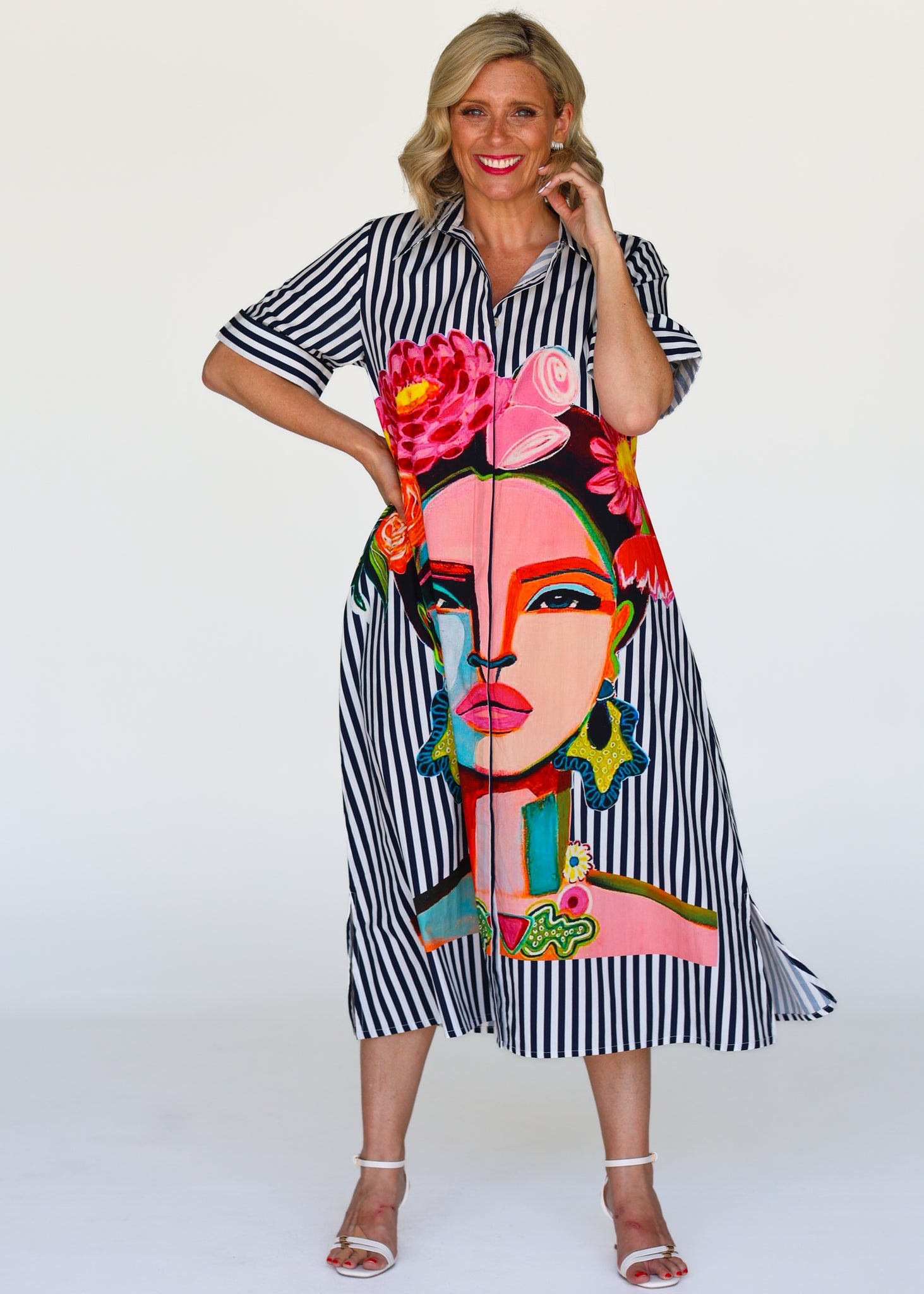 Frida Stripe Dress - Navy PREORDER