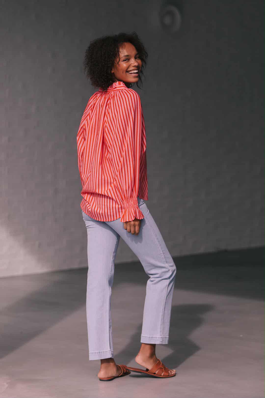 Racquet Club Striped Sorrento Blouse - Pink Red