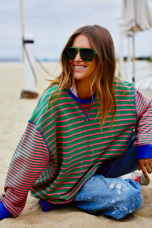 Retro Stripe Sweat - Green Pink