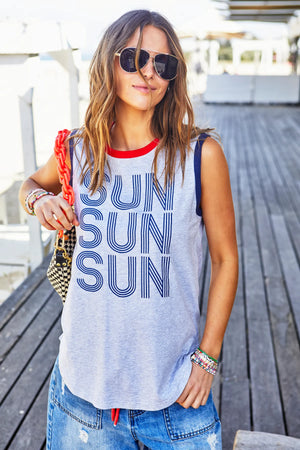 Surf Summer Tank - Grey Marle Navy