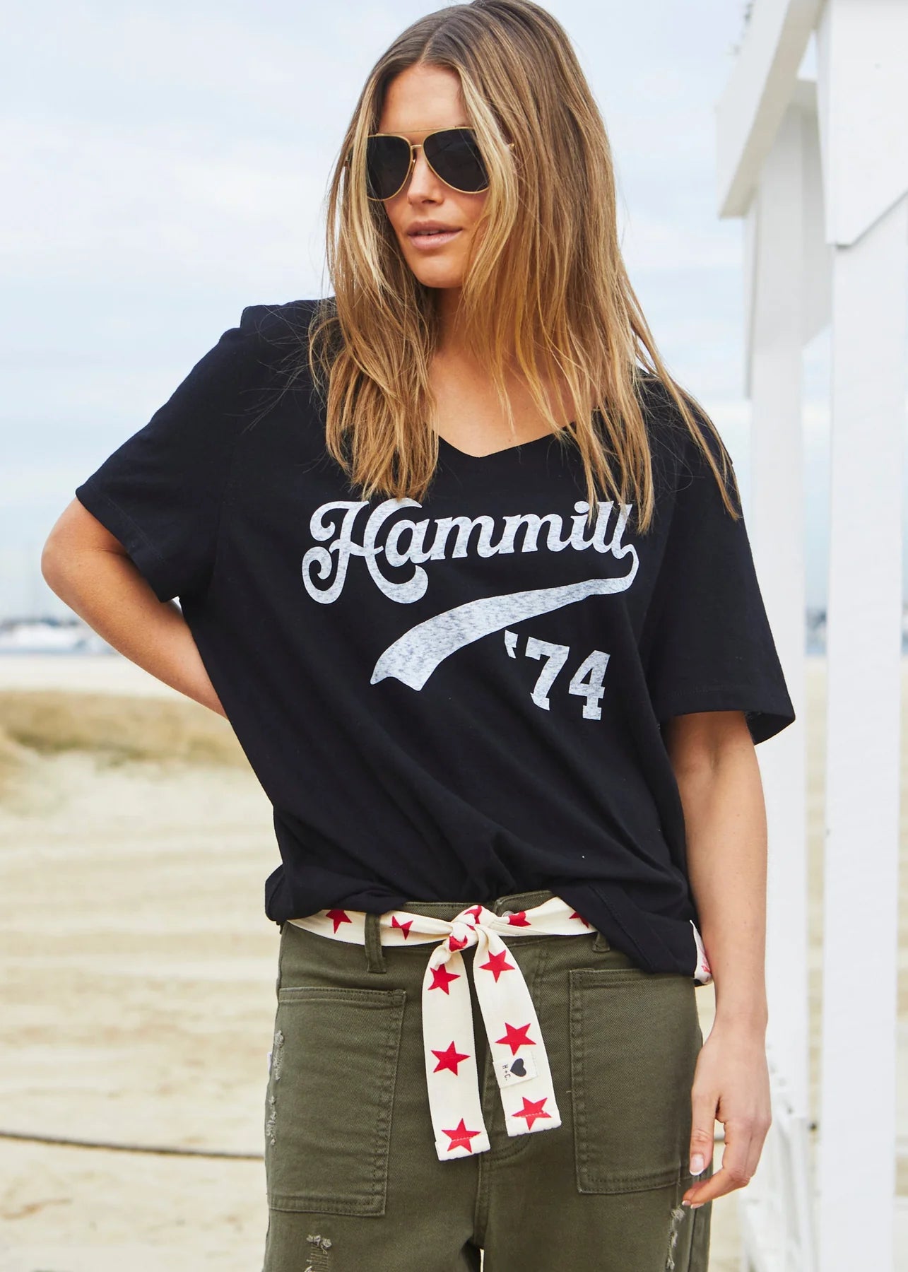 Hammill & Co 74 Logo V Neck Tee - Black