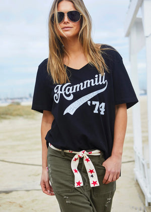 Hammill & Co 74 Logo V Neck Tee - Black