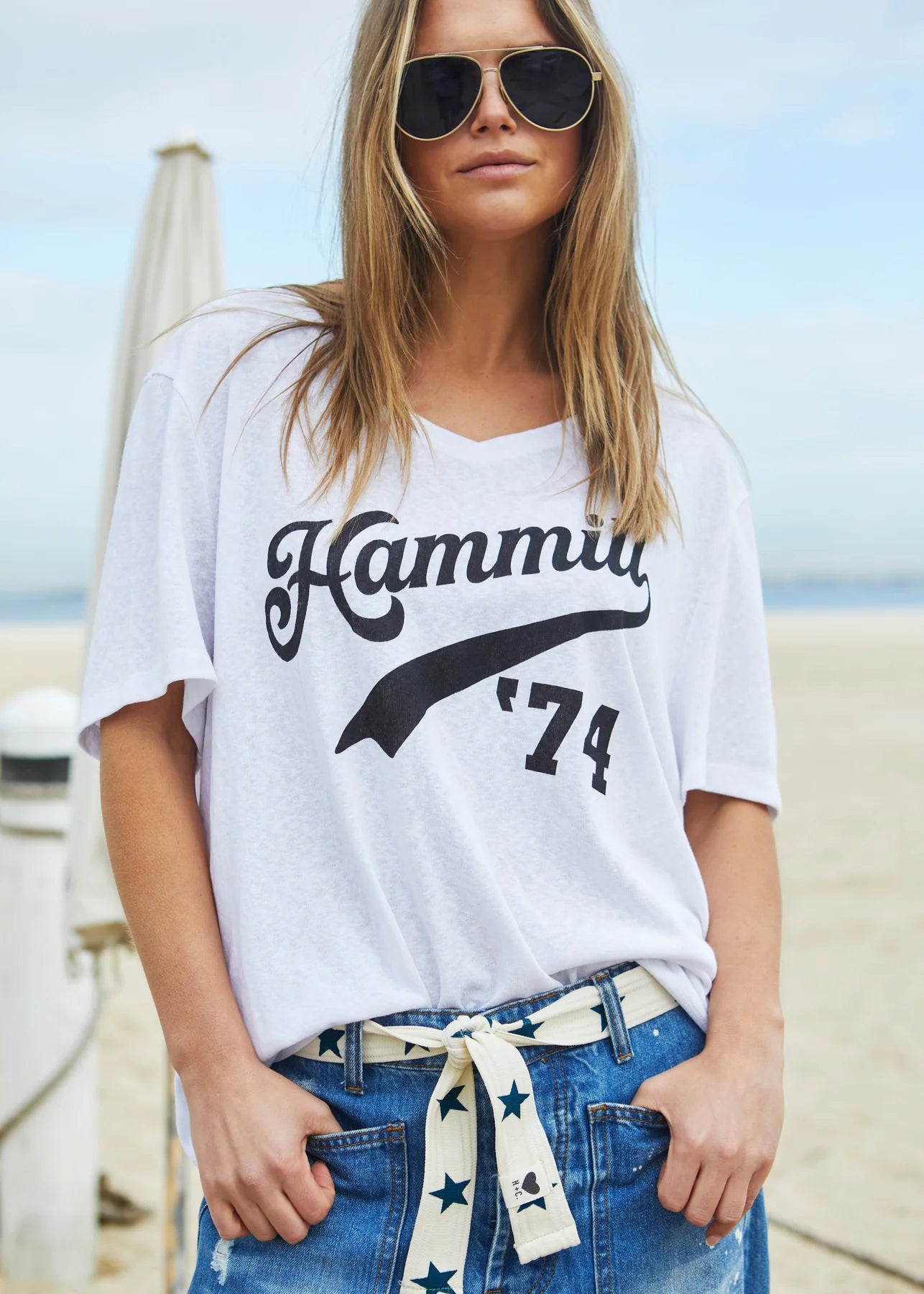 Hammill & Co 74 Logo V Neck Tee - White