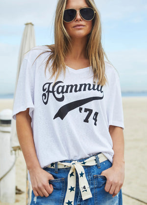 Hammill & Co 74 Logo V Neck Tee - White