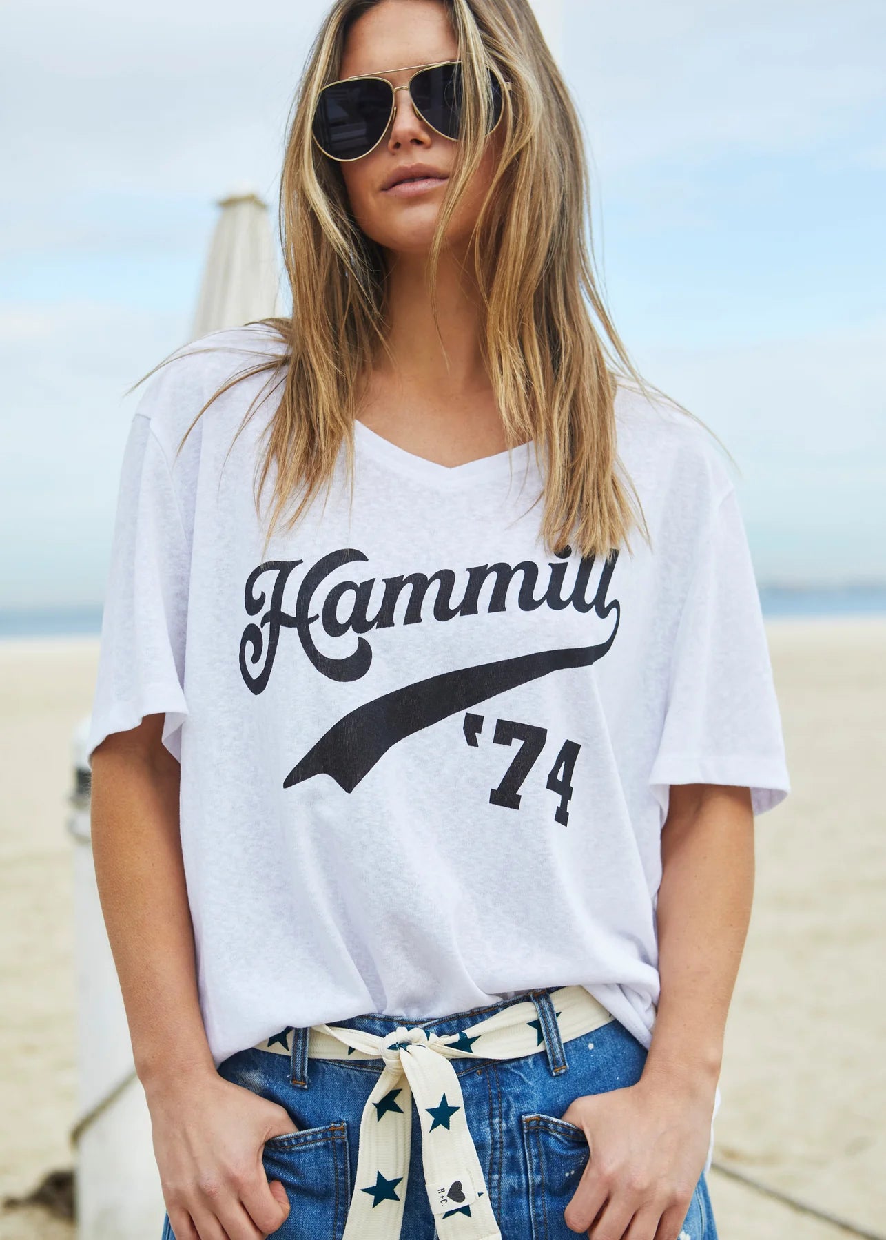 Hammill & Co 74 Logo V Neck Tee - White