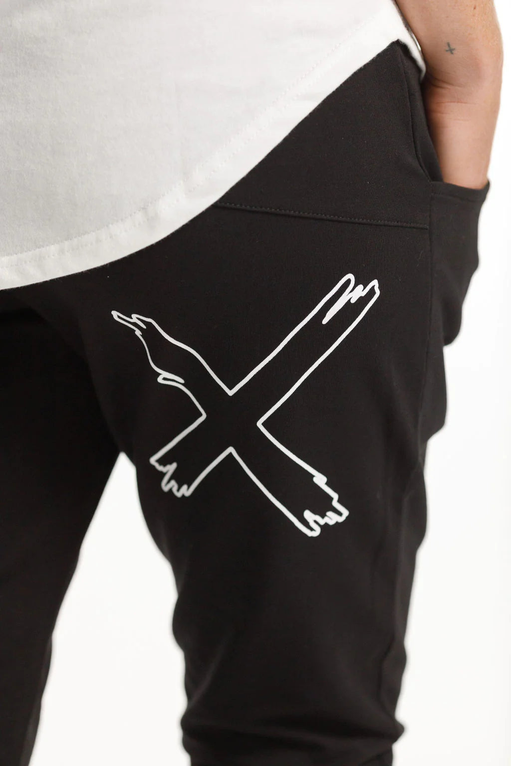 Home-Lee Apartment Pants - Black with White X Outline Harlos